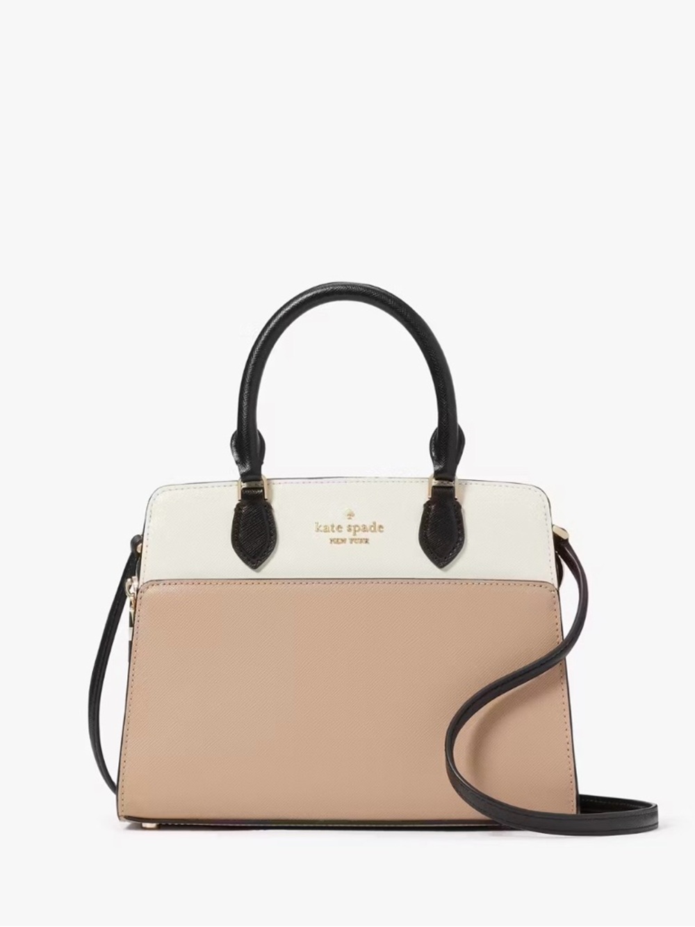 New KATE SPADE Colorblock Madison Small Satchel Crossbody Bag Beige White Black